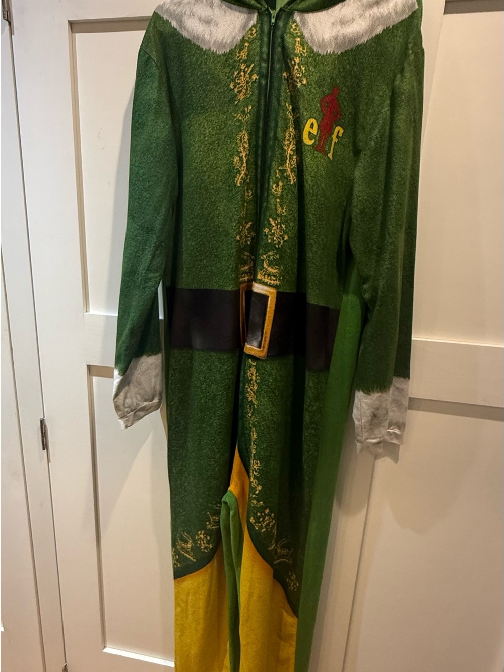 ELF Green and Yellow Holiday Onesie with Printed Belt